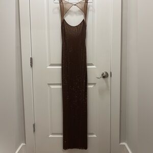 Meshki Brown Mesh Maxi Dress